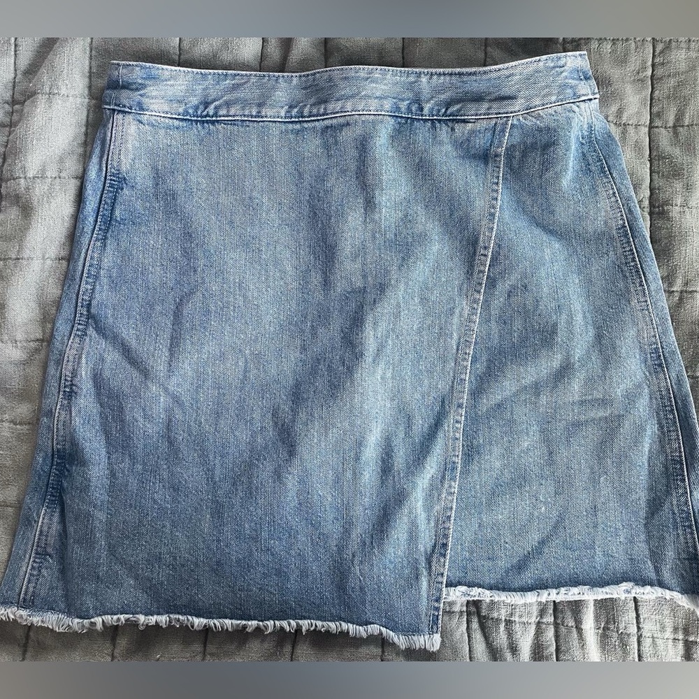Loft asymmetrical A-line light-wash denim skirt size 8
